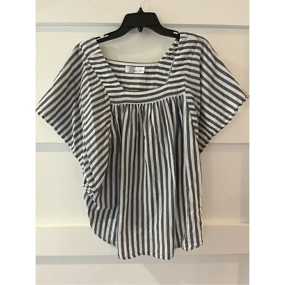 Time and Tru blue and white striped boatneck blouse size Large